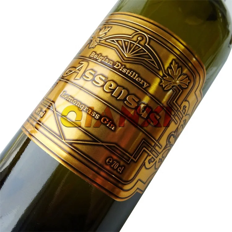 Custom printing bottle decal sticker silver gold foil embossed metal red wine label