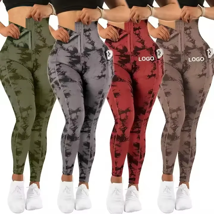 Oem Bodyshape Plus Size Waist Trainer Leggings Tummy Control Fitness Yoga Tie dye High Waist Women Yoga Pants with Pockets