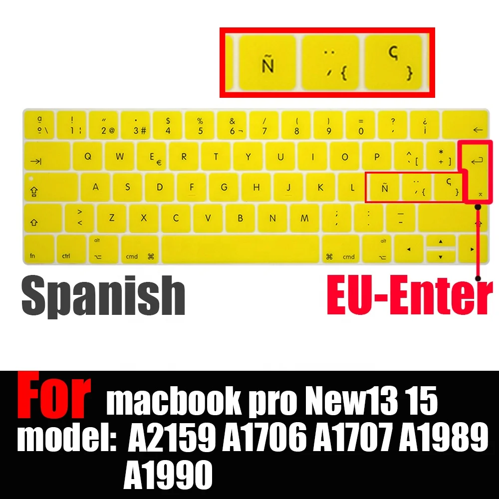 Защитная крышка испанской клавиатуры для Macbook Pro13 15touchbar A2159 A1707 A1706 A1989 A1990 чехол ноутбука из силикагеля
