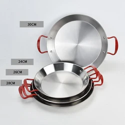 Silver red handle double ears non-magnetic thickened Spanish stainless steel seafood pan