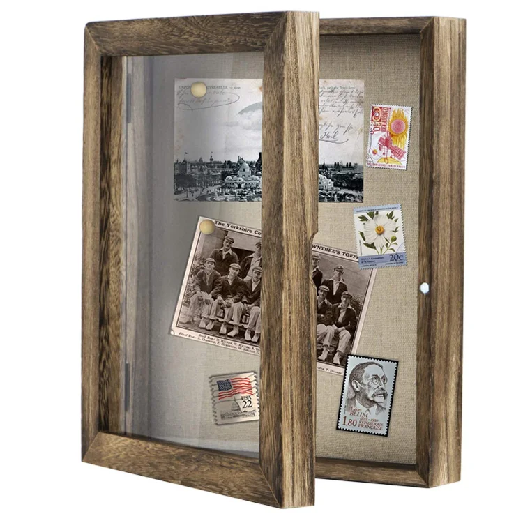 
Home Decor Rustic Wall Hanging Linen Back Torched Wood Deep Shadow Box 