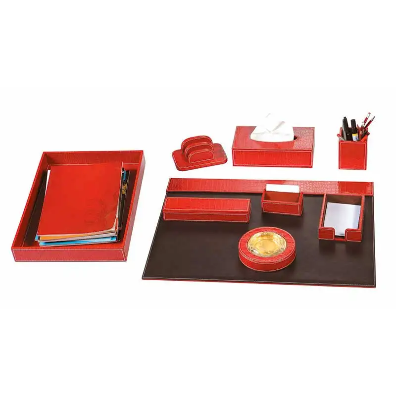 Durable fashion PU leather office stationery Desktop suite set