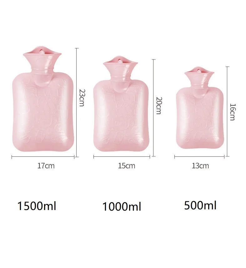 Lesheros Factory Wholesale Custom 500ml 1L 1.5L Reusable Hot Water Bottle Rubber PVC Hot Water Bag