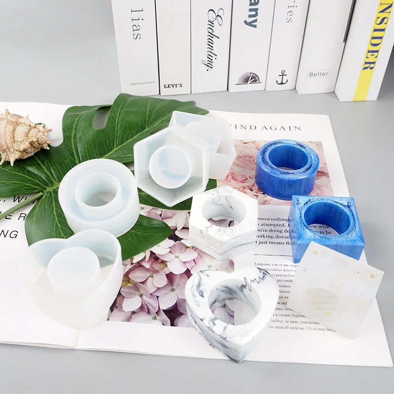 S1155 new square heart round hexagon napkin ring holder resin silicone mold for table party decoration