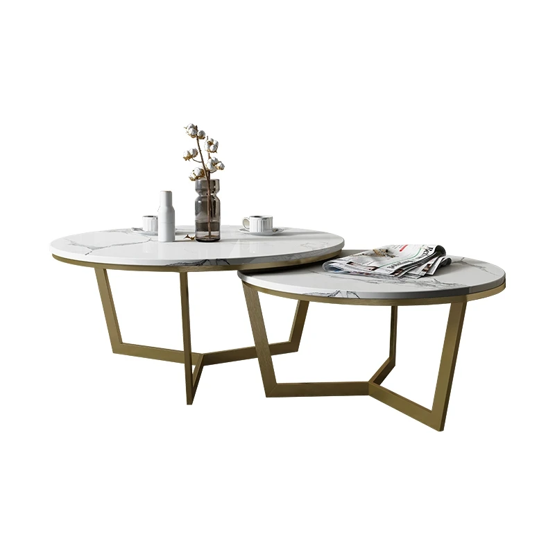 
Modern Gold Marble round Coffee Table Side Table With Titanium Plating 