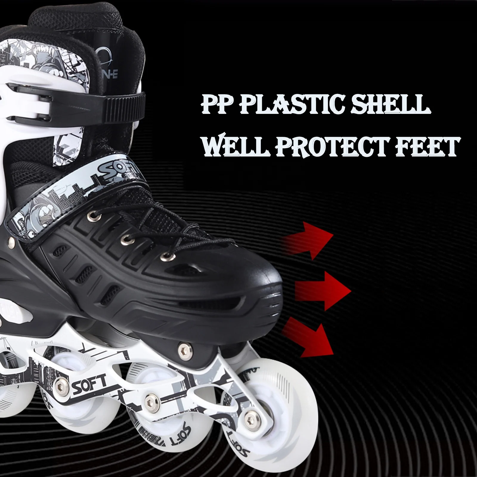 Adult Inline Skates Professional Adjustable Size PP Shell Roller Skates Shoes with 4 wheels Outdoor Flashing Skating