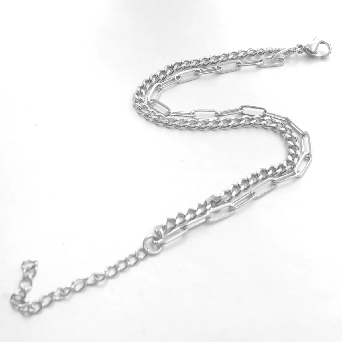 Paper clip Carved Cuban Link New Jewelry Exquisite Gift Double 2 Layer Chain Stainless Steel Bracelet