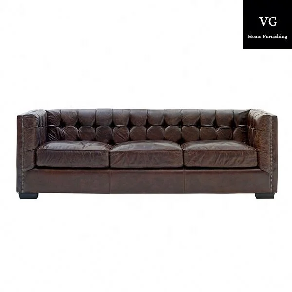long chesterfield sofa/french provincial leather sofa button cushion sofa