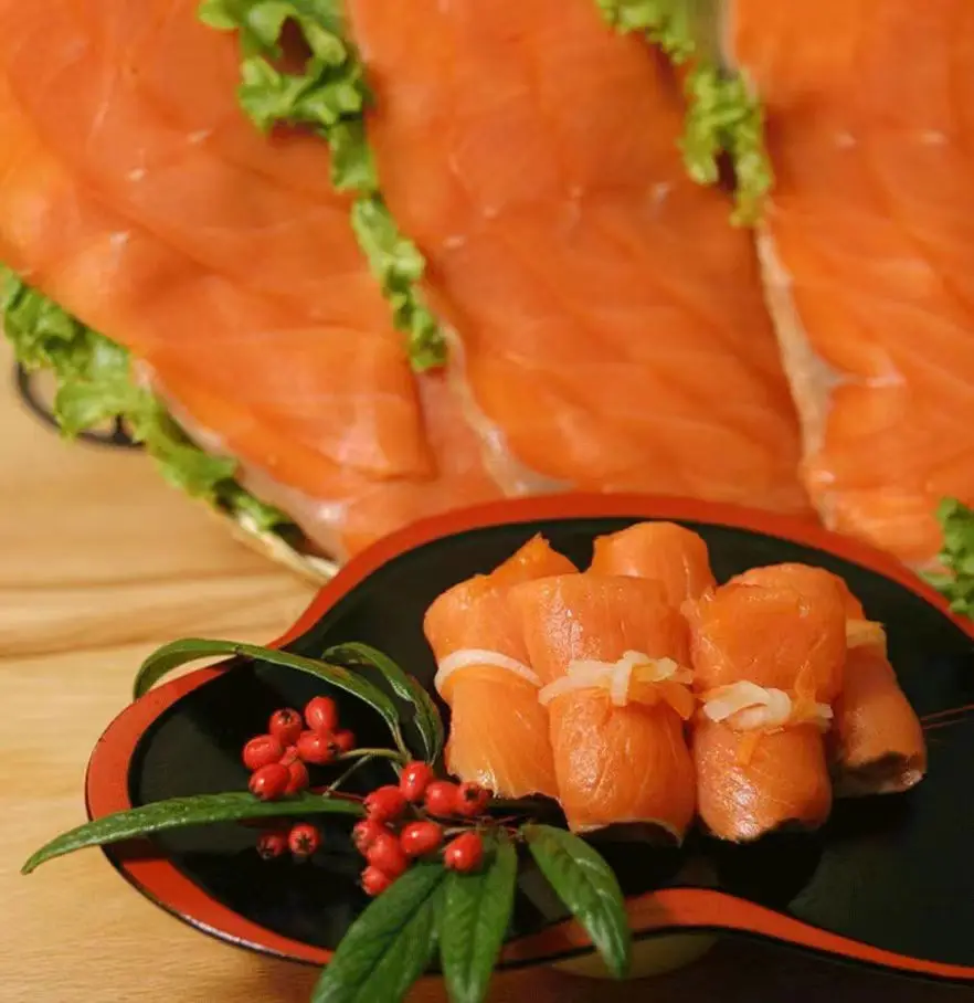 High quality ready to eat frozen delicious black Pepper Flavor vanilla flavor Atlantic smoked salmon Salad