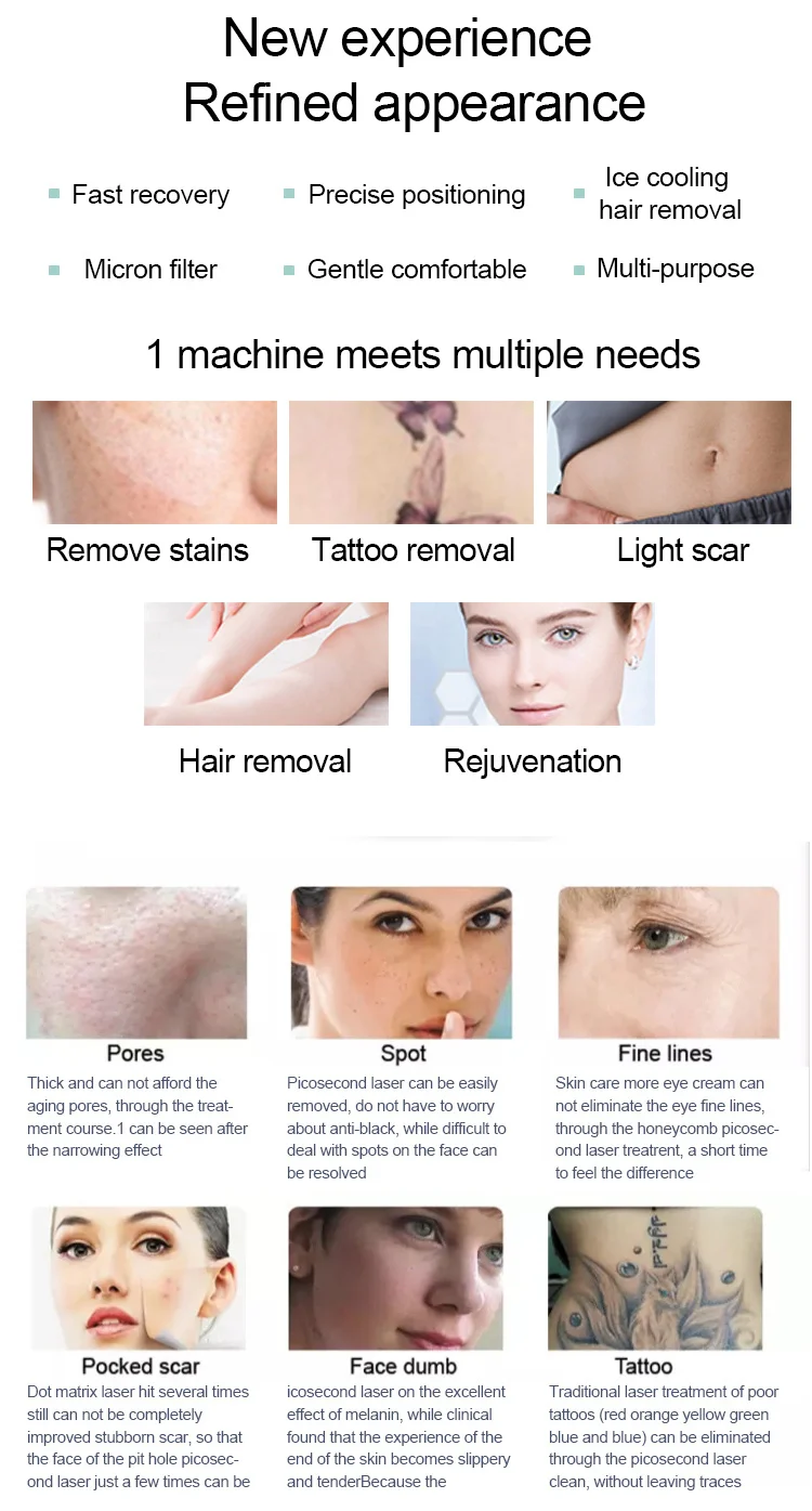 Portable 2-in-1 Pico Laser Tattoo Remover Picosecond Machine Diode Laser Hair Removal All Skin Rejuvenation Whitening