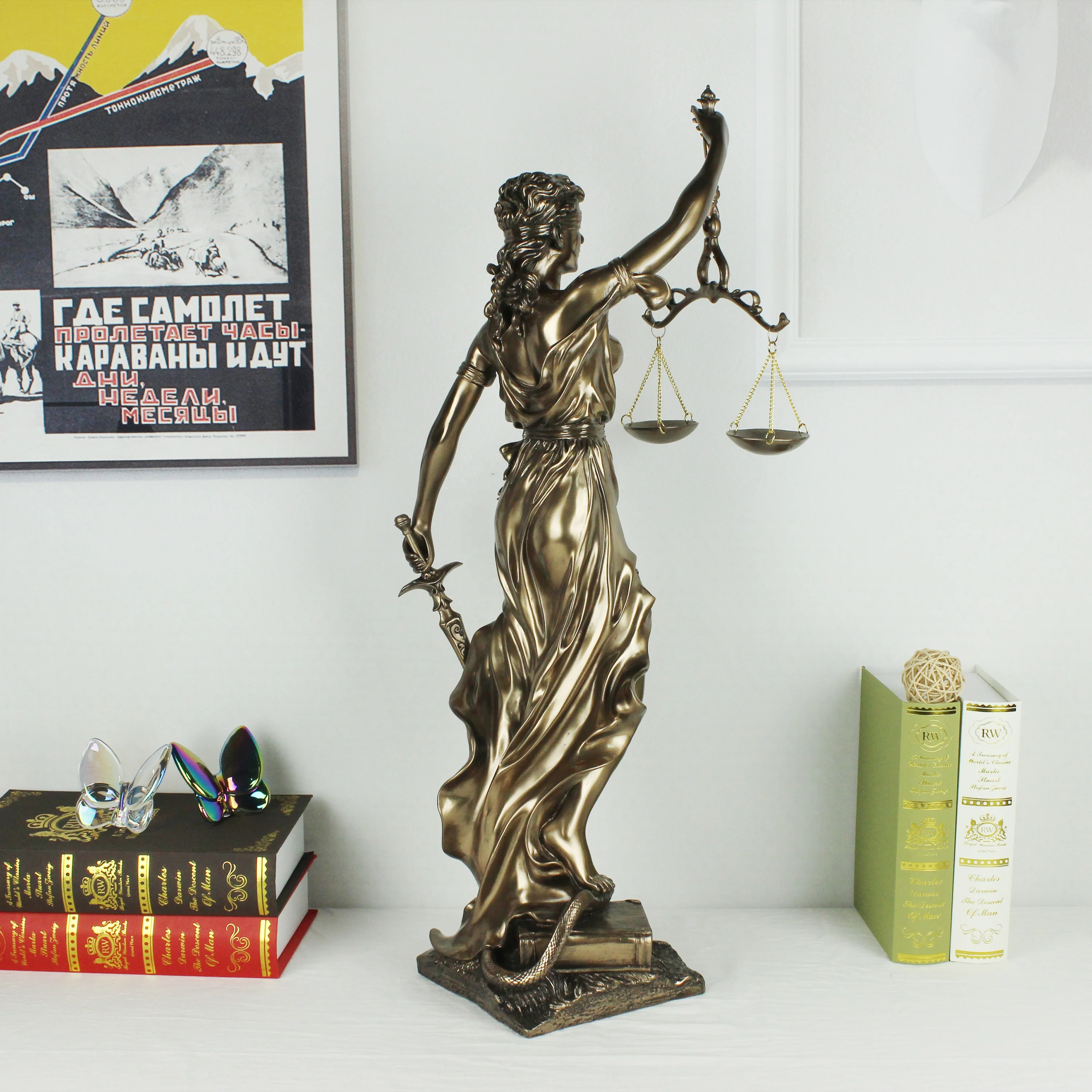 Big size Retro decoration copper metal crafts statue of justice ancient Greek goddess Roman goddess of Justice statue