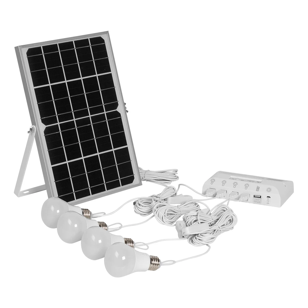 
12W small solar power supply system with 5 USB outlets 4 for light bulbs 1 ofr phone charge 