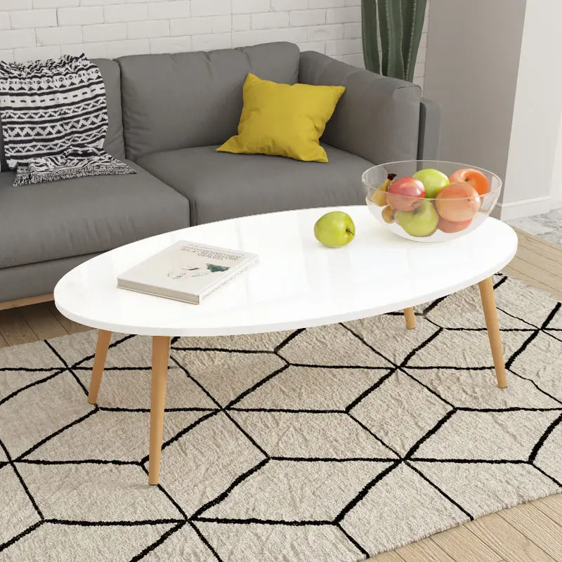 Современный декоративный деревянный журнальный столик овальной формы для гостиной