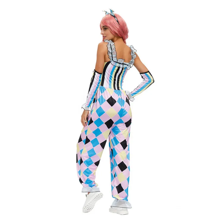Wholesale Carnival Halloween Party Cosplay Clown Costume Circus Checkered Jumpsuit