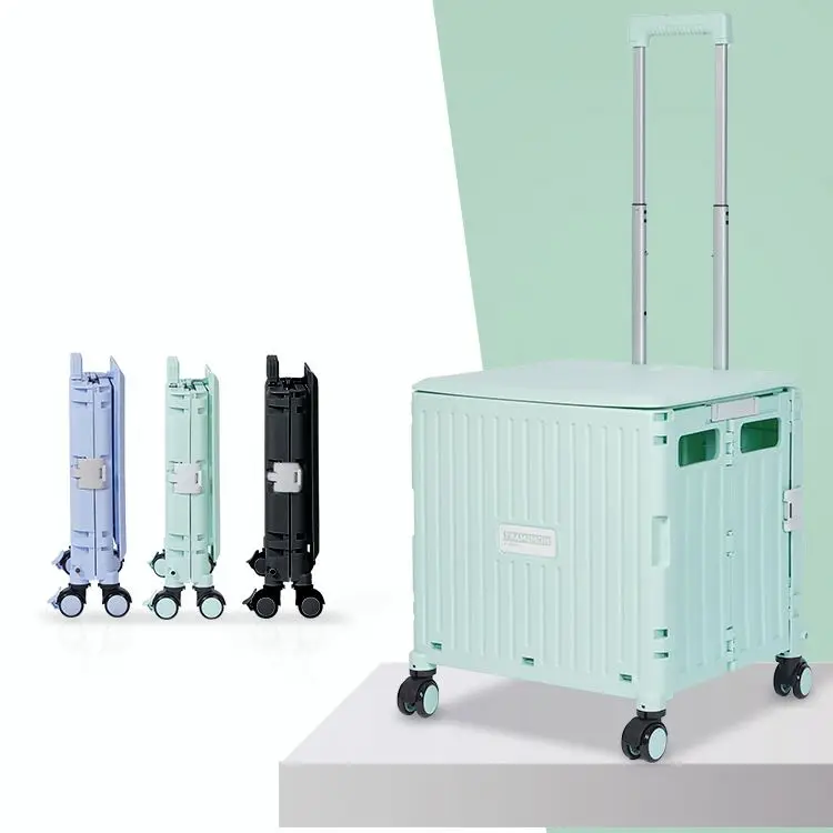 Portable shopping carts supermarket plastic shopping trolley folding shopping cart with wheels