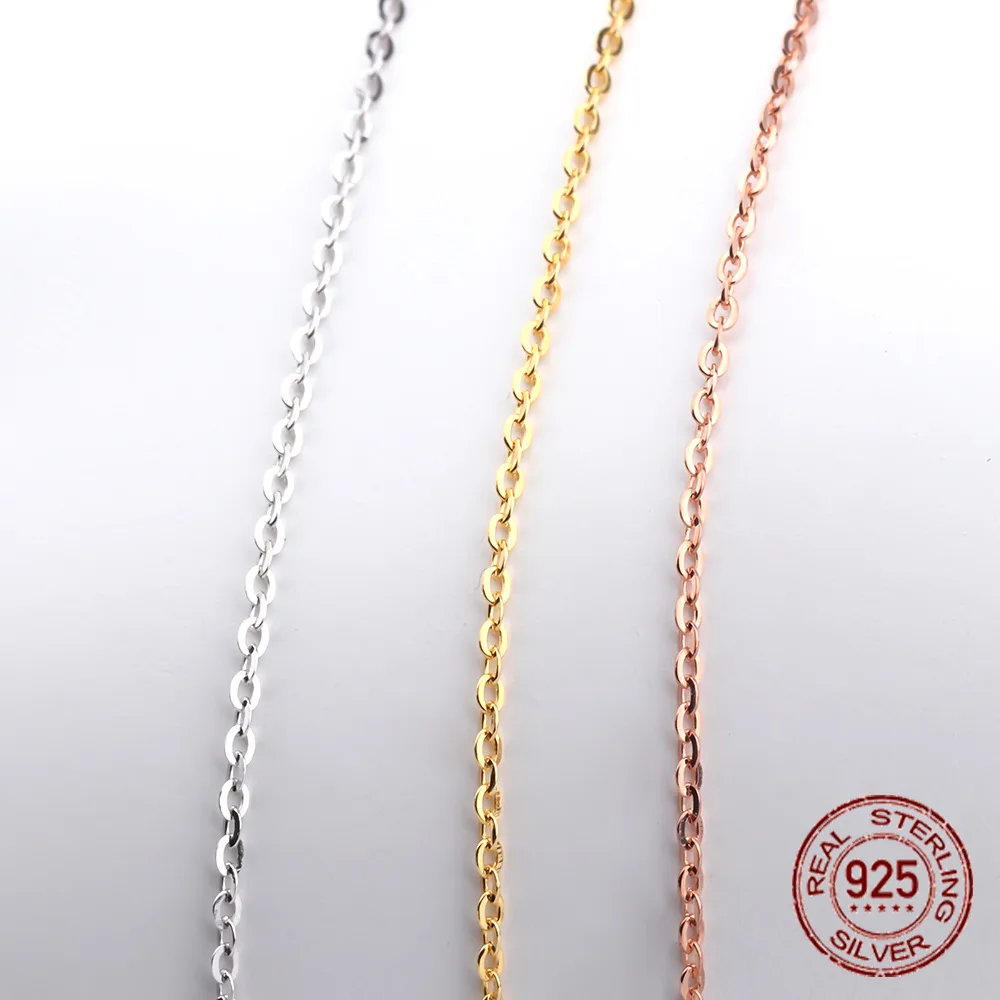 Hypoallergenic Italy S925 Sterling Silver Cross Pressed Cable Chain, High-Quality Shiny Silver Chain for Women