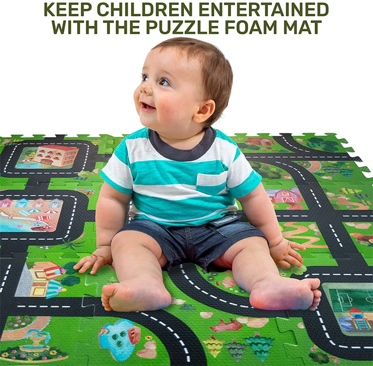 Non Toxic EVA Foam Tiles City Road Track Puzzle Mat Children Educational Play Mat Rug