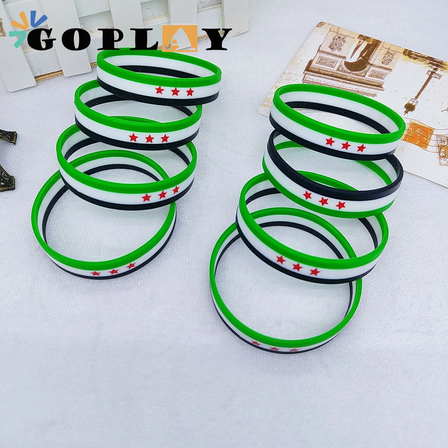 Customizable Silicone Flag Wristband with Rubber Strap flag red blue white thin line silicone rubber bracelet wristband