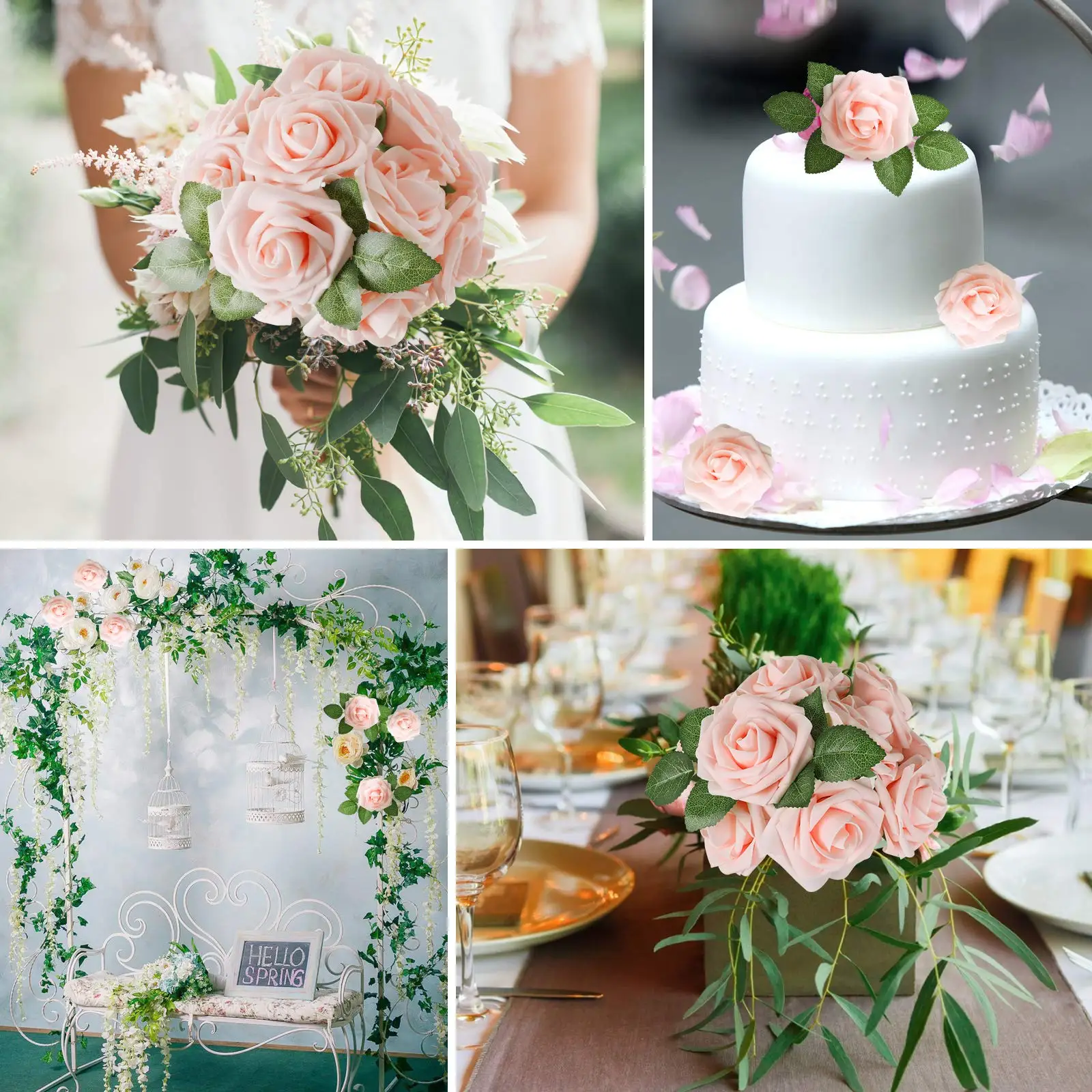 White Artificial Flower Combo Ivory Rose 25pcs white silk Roses with box Centerpieces Arrangement DIY Wedding Bouquet decoration
