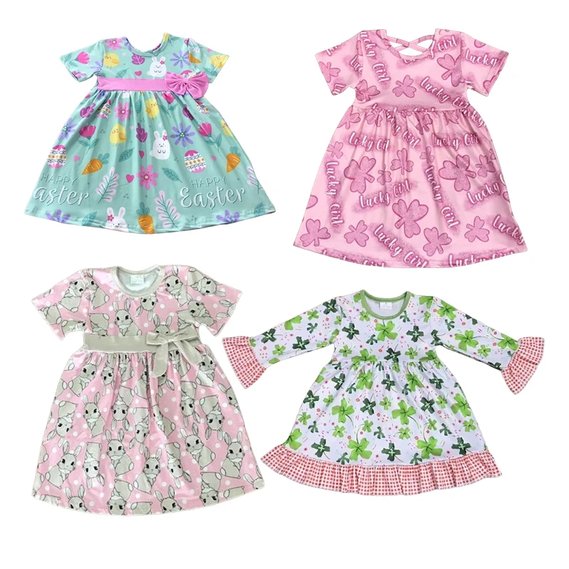 Wholesale boutique summer girls cute casual go to school short sleeved cool dresses