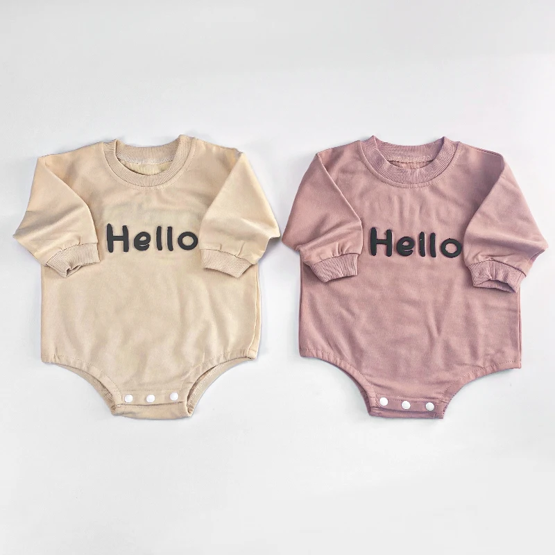 Customized HELLO Embroidery Print Baby Girl Boy Romper Short Sleeve Summer Newborn Bodysuit