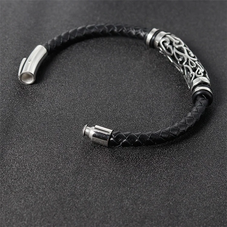China Online Shopping Mens Stainless Steel Bead Charm Genuine Braided Luxury Leather Bracelet