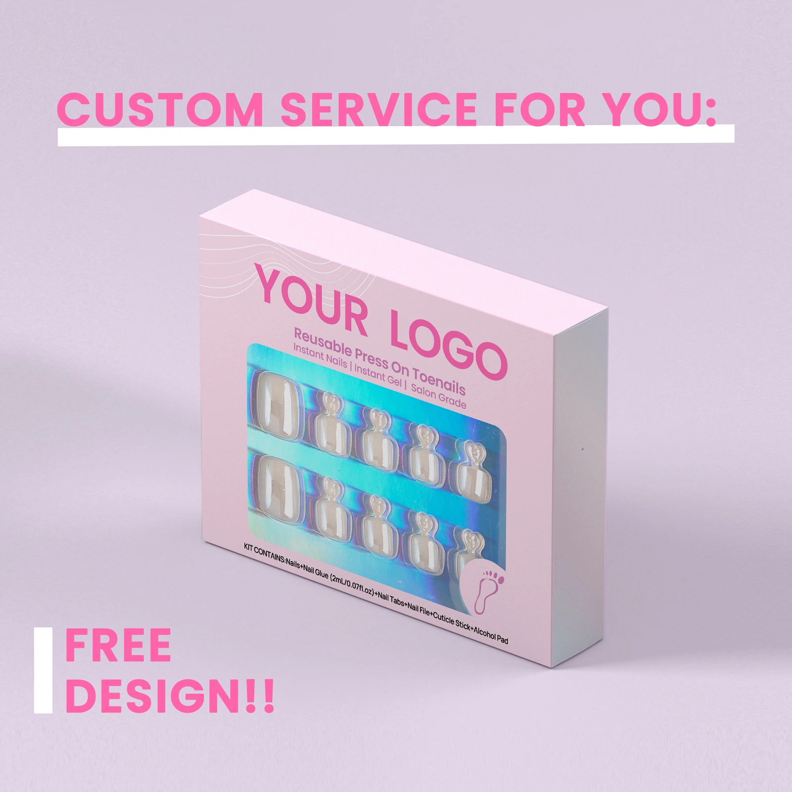 BTArtbox Custom French Tips Foot Toe Nails Wholesale Short Square Artificial Fake Brown Toenails Soft Gel Press on Toe Nails Set