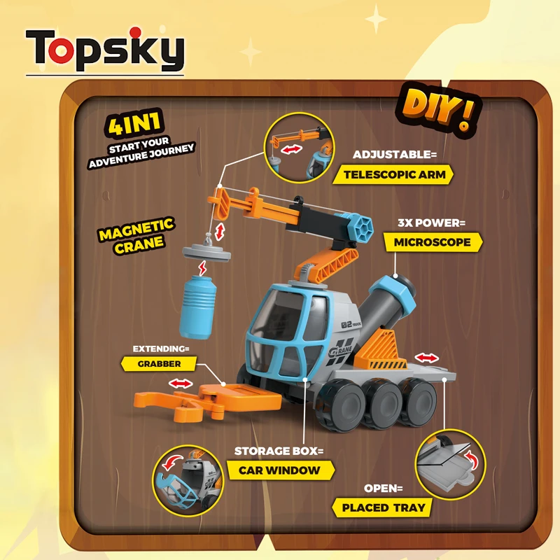 2024 Новый Магнитный космический инструмент кран с микроскопом Игровой Набор DIY сборка 4 в 1 Многофункциональный инженерный автомобиль игрушки для детей