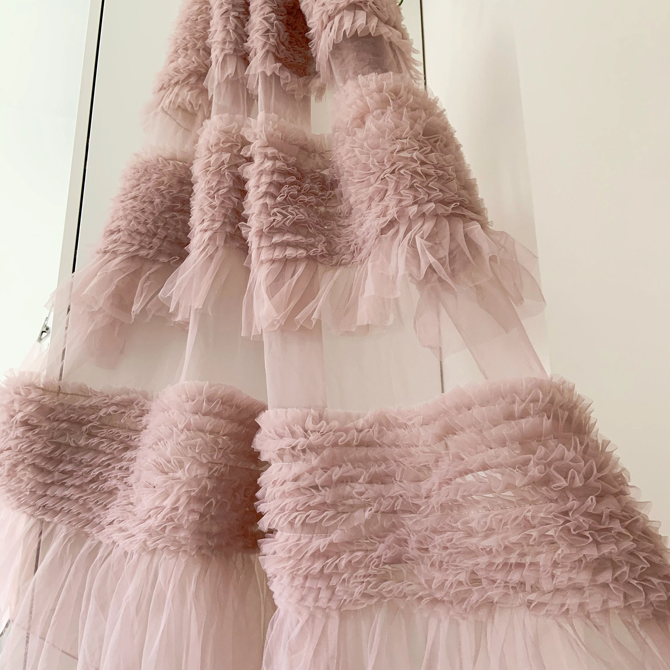 Dust Mauve Ruffle Wedding Cake Frilled Dress Fabric