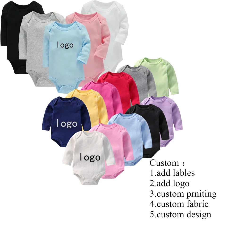 baby onesie customized organic cotton toddler products baby jumpsuit solid color long sleeve rompers baby newborn with  logo