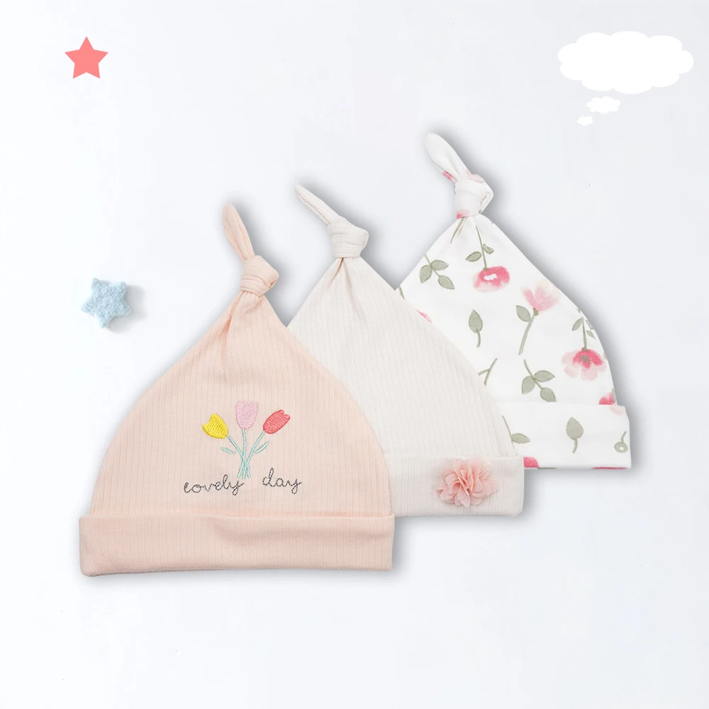 wholesale Newborn Boy and Girl Beanie   Printed Infant  100% Cotton Hats Toddler Bonnet Caps Knit Knotted Baby Hat