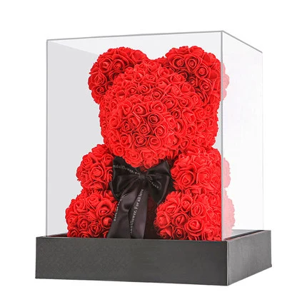 Artificial Custom Foam PE Roses Flower Bears 25cm 40cm Rose Teddy Bear For Valentines Day Gifts Wedding Party Decoration