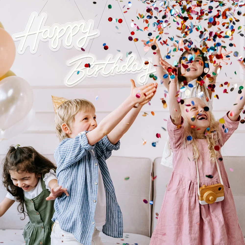 Led Happy Birthday Neon Sign Light for Wall Decor Wedding Party Transparent Acrylic Custom Neon Light Sign Wedding Party Decor