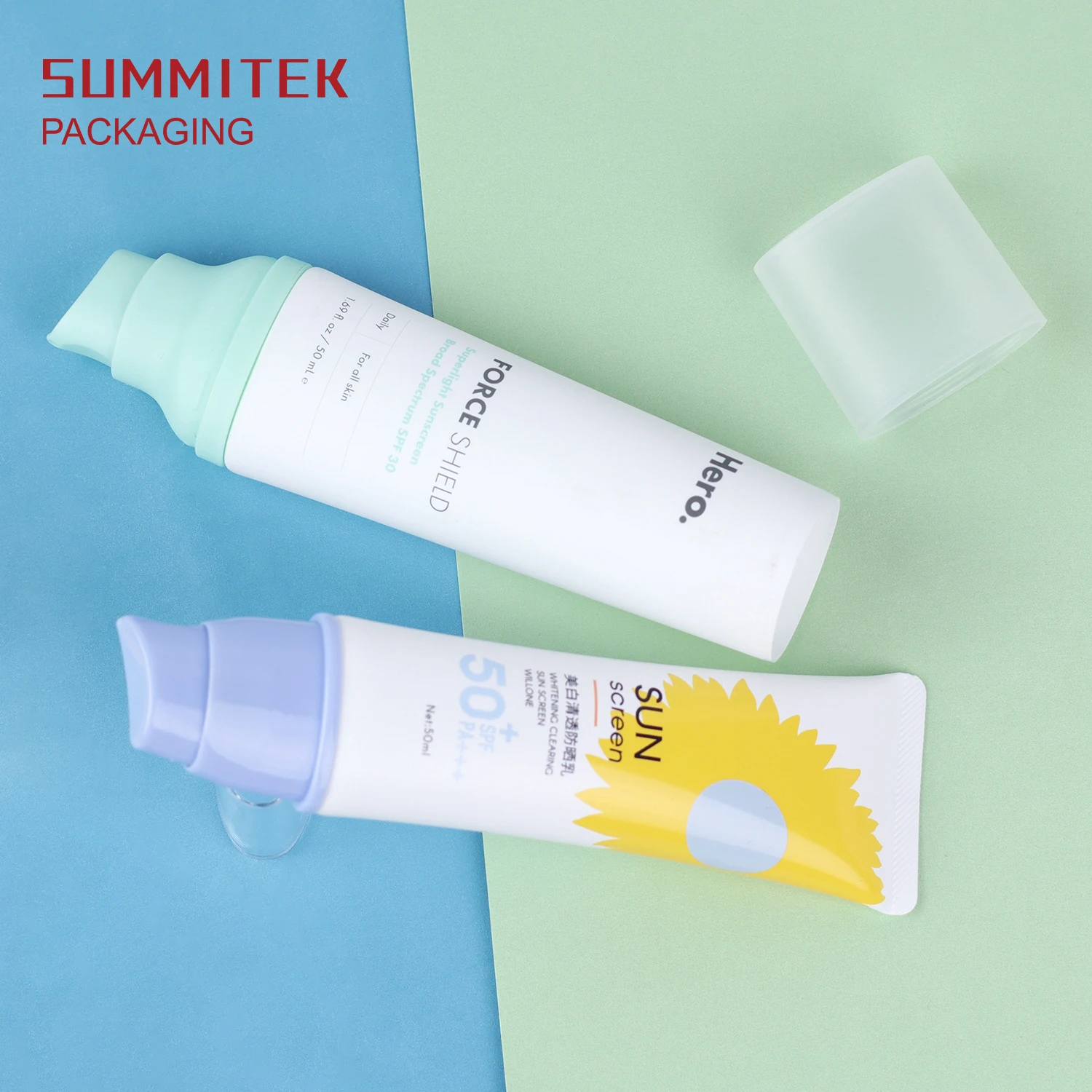 Flat Pump Head Airless Pump Suitable Biodegradable Eco-friendly Packaging Tube For Sunscreen BB Cream