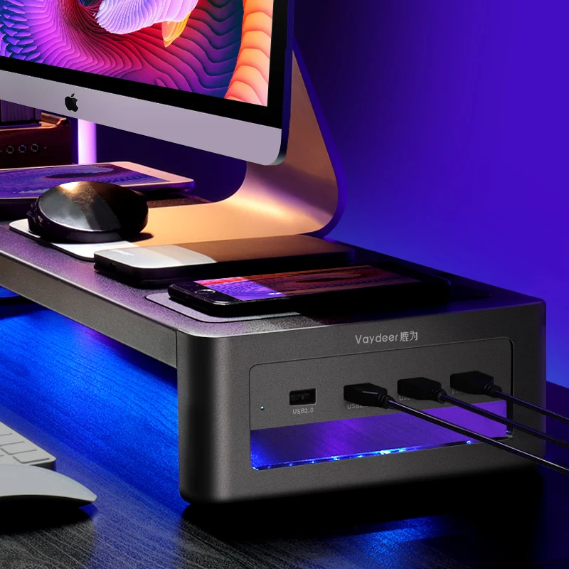  Vaydeer monitor desk table stand with USB hub support transfer data metal aluminum computer laptop dual