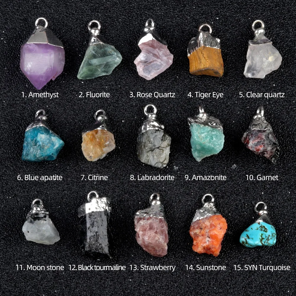Natural Irregular Raw Crystal Silver Plated Pendant Amethyst Sunstone Quartz Healing Pendant for Jewellery Making