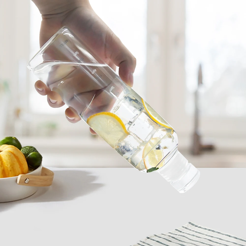 Wholesale high boron silicon water bottle 1000ml Custom Logo Clear Glass Water Bottle with Time Maker