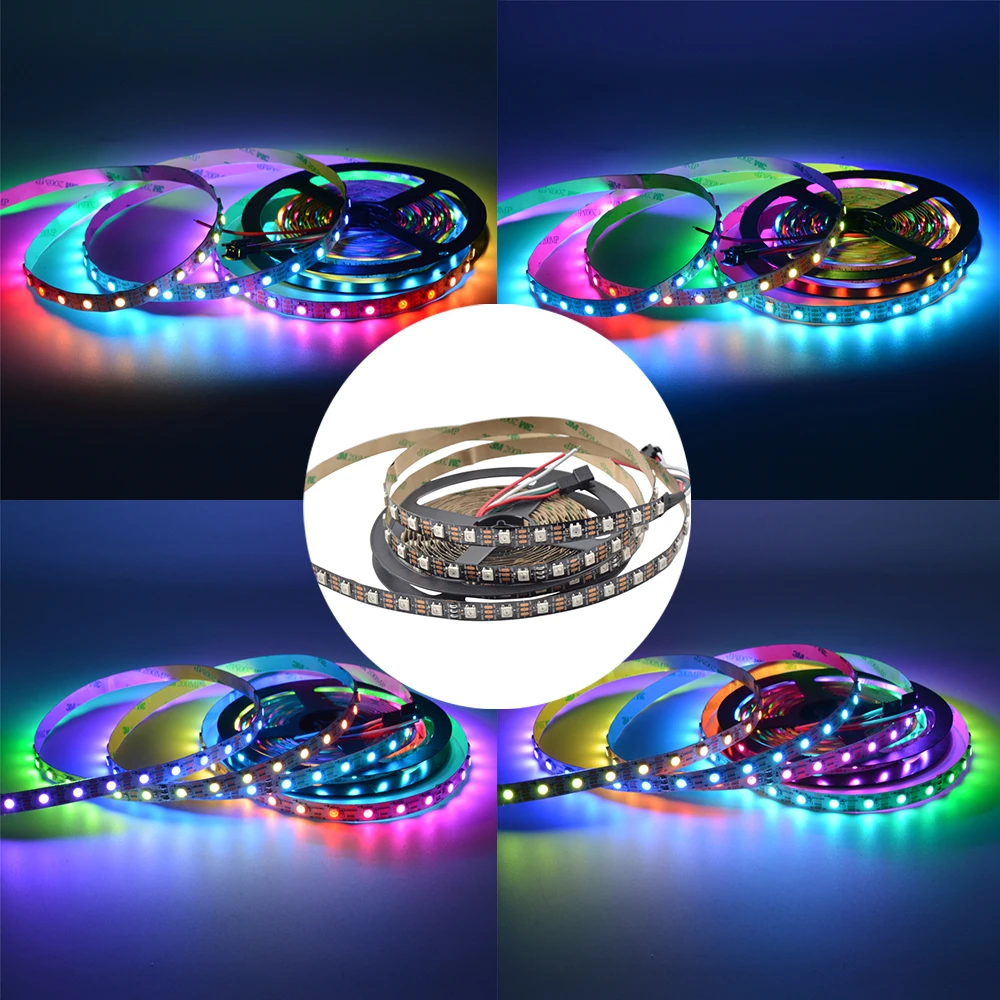 Black/White PCB WS2812 IC pixel led strip 30/60/74/96/144 leds/m ,IP30/IP65/IP67 addressable rgb led strip 5v