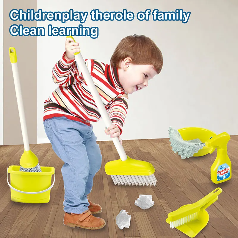 Detachable Housekeeping Cart 11 Pcs House Cleaning Tools Toys Pretend Play Broom and Mop Set Kids Cleaning Sets