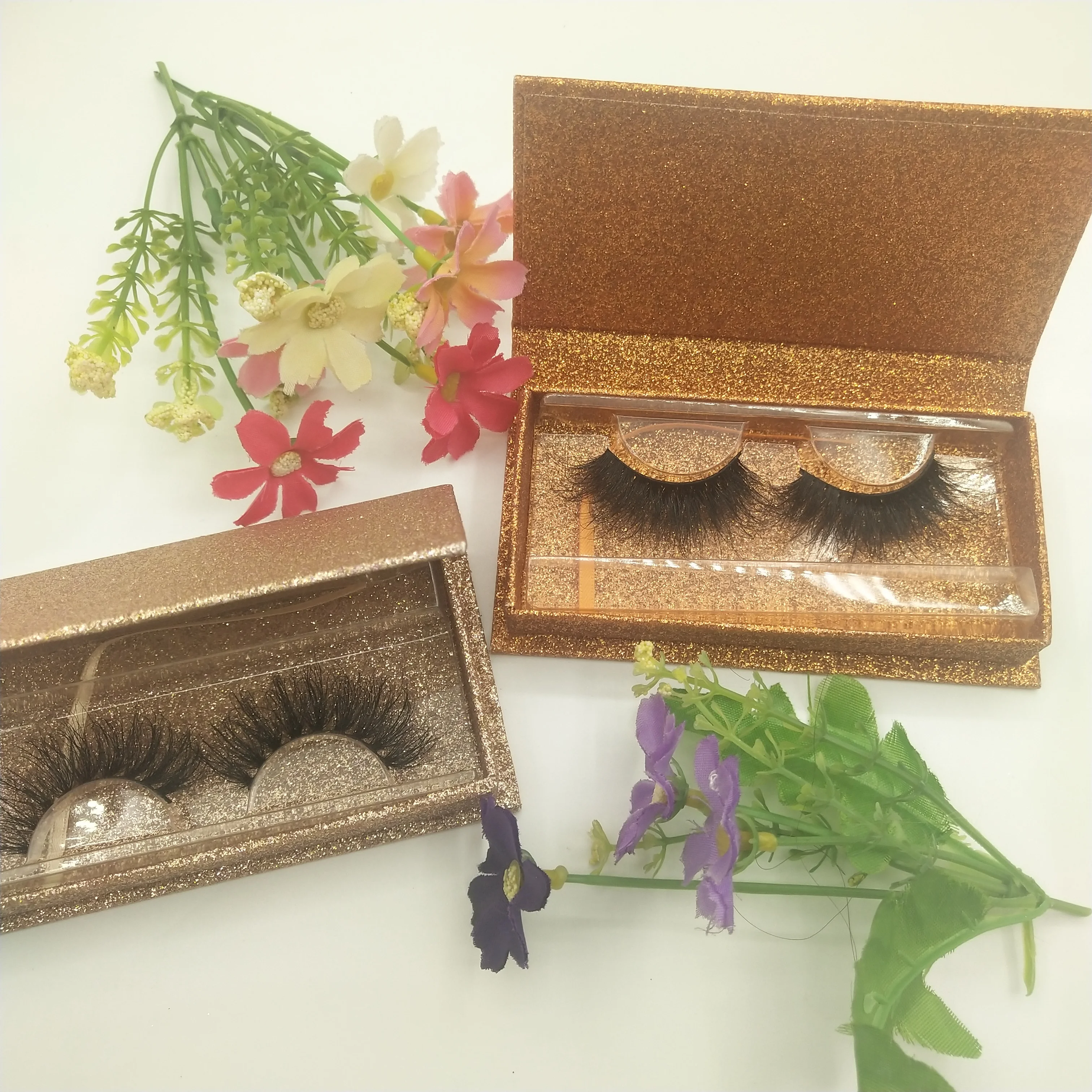 
Natural Eyelash/ 3D Mink/Silk Eyelashes With Private Label round Box with Mirror 20mm Mink Vegan False Eyes Eyelashes 
