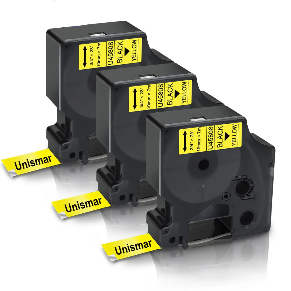 19mm Compatible DYMO 45808 D1 Label Tape 19mm black on yellow