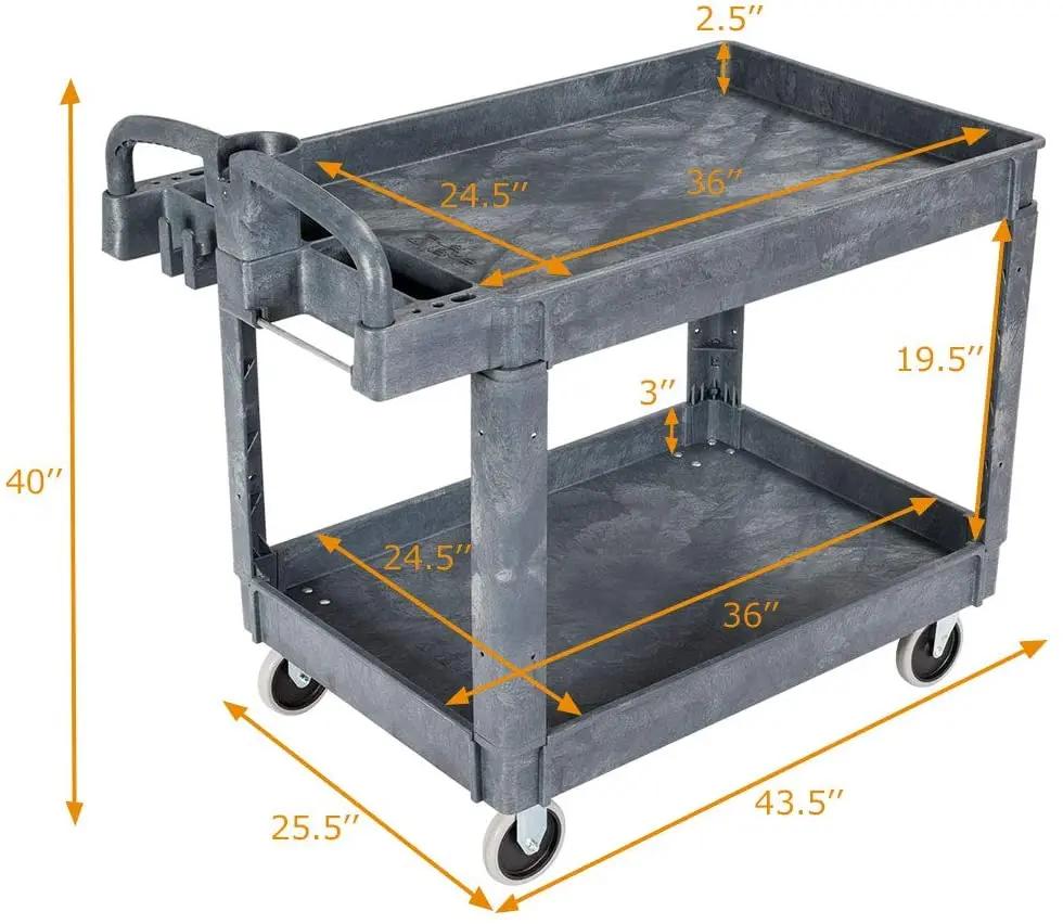 Heavy Duty Plastic Utility Cart Storage Tool Service Cart With Handle