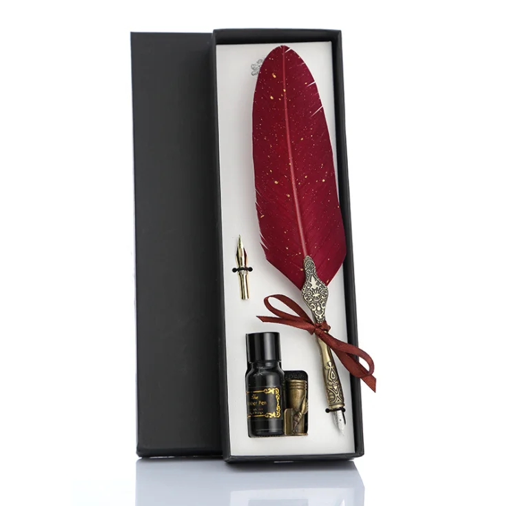 1 Set Vintage Calligraphy Pen Feather Dip Fountain Pen Set Ink Stationery Quill Creative Retro Writing Pen School Office Supply