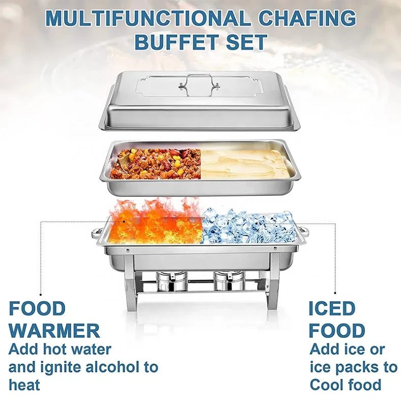 Commercial Buffet Catering Hotel Restaurant Wedding Chafing Dish Stainless Steel Rectangular Food Warmer Chafing Dish Buffet Set