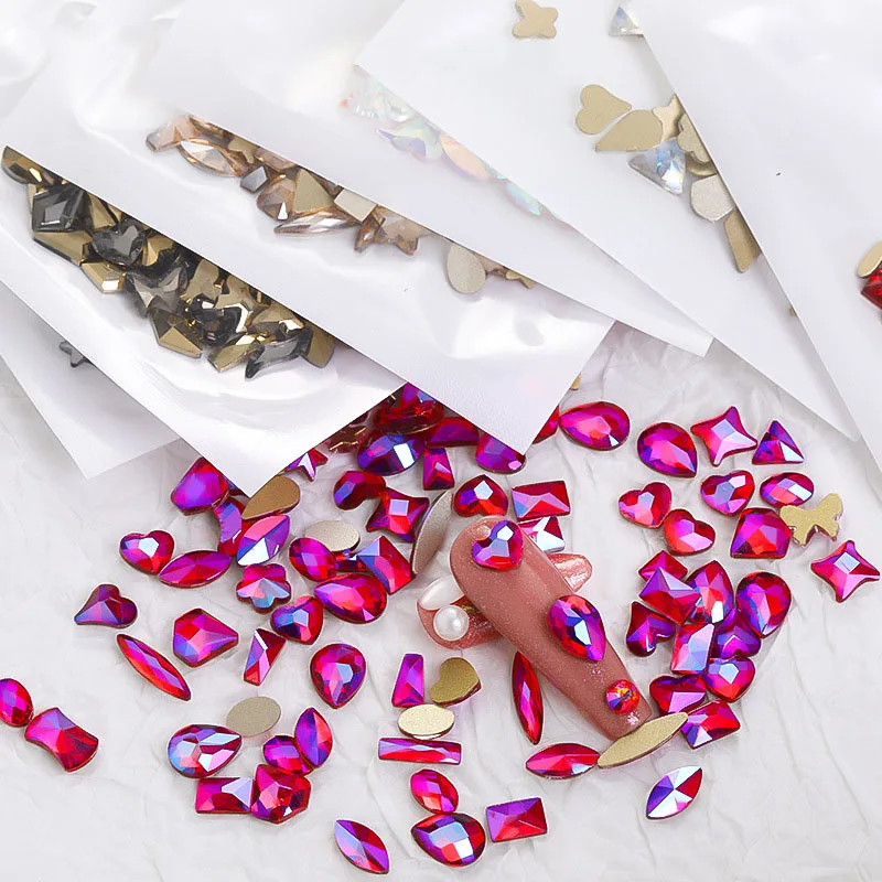 Lan Guang Wholesale Flat Back Mix Shape 3D Transparent Glass Rhinestone Nail Decorations Accessories Nail Art