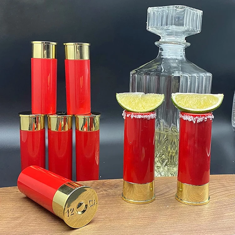 Hot Selling Polystyrene+Plating Plastic Shot Glass Set S/4 -12 Gauge Shot Gun Shell Style  Gift for Parties and Celebration