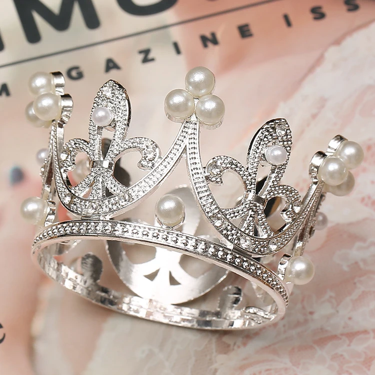 Birthday Crystal Alloy Baby Crown Silver Pearl Gold mini Rhinestone Tiara and Crowns For kids