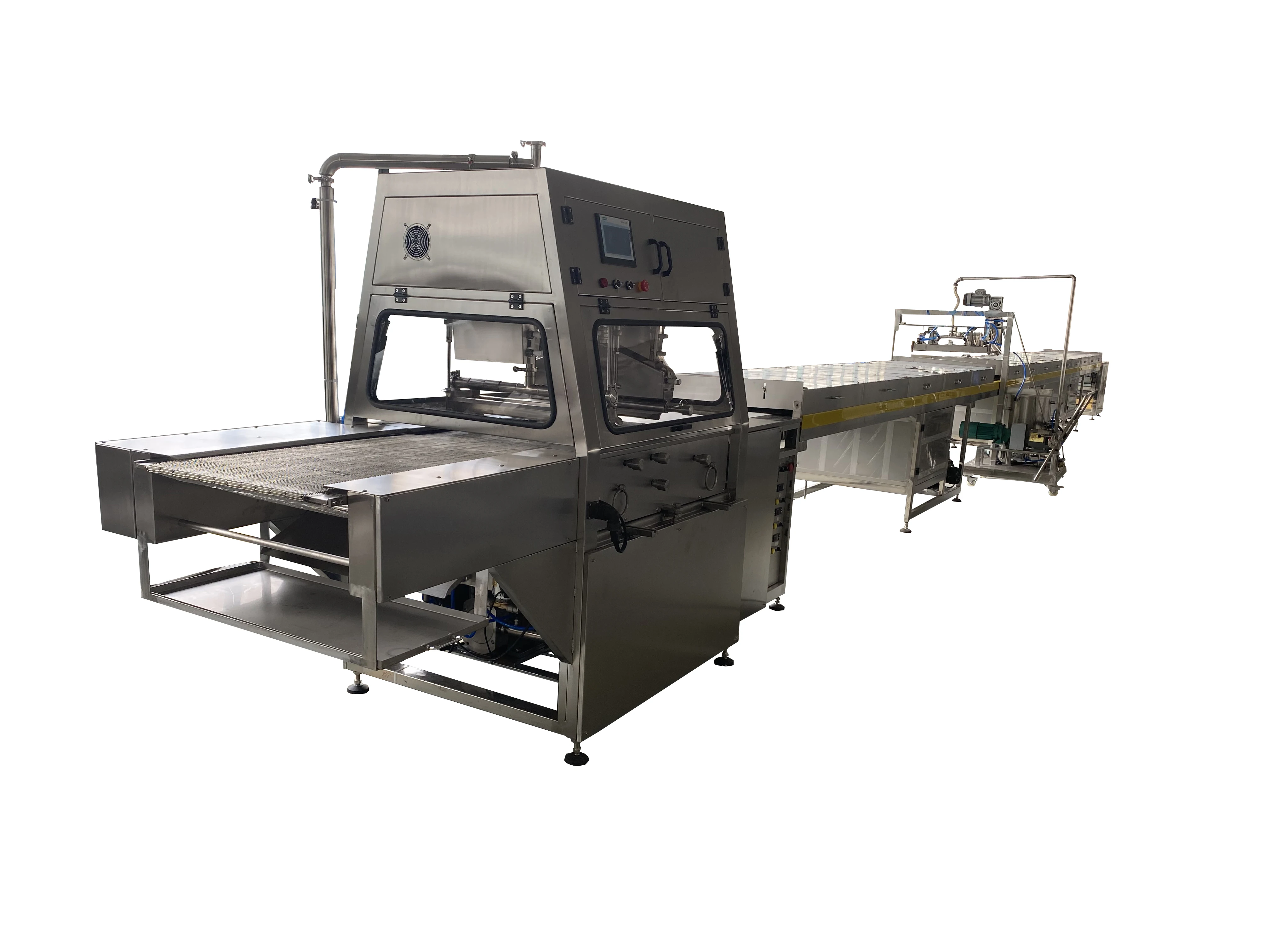 chocolate coating machine with chocolate cooling tunnel