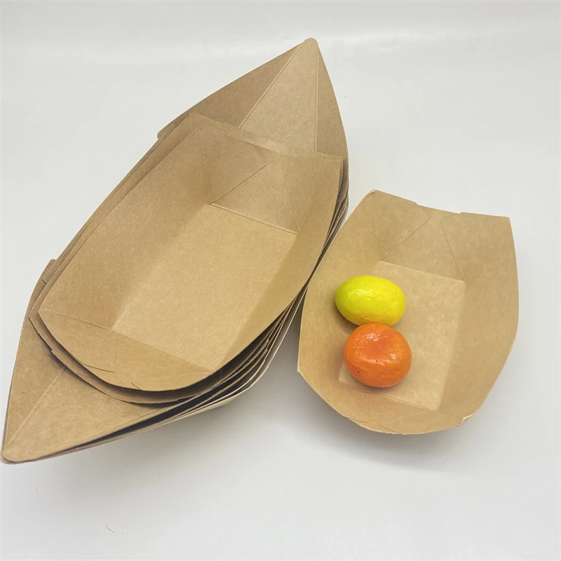 Disposable White and Brown Kraft Paper Food Tray/ French Fires Boat/ Fast Food Snack Tray