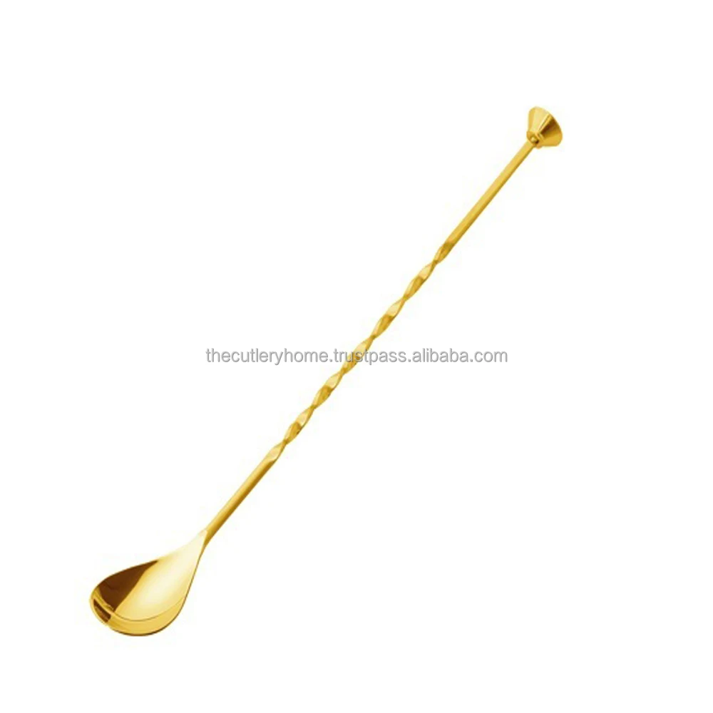 Gold polished Long Handmade Brass Middle Twisted Handle Inexpensive Bar Spoon Design high quality Bar Spoon